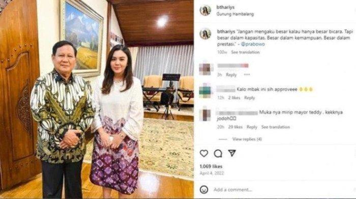 CALON MAYOR TEDDY - Foto Bthari Ayeisha bersama Prabowo Subianto. Ramai diduga Bthari Ayeisha adalah calon istri Mayor Teddy.