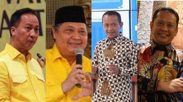 KETUA UMUM GOLKAR - Dari kiri ke kanan: Agus Gumiwang Kartasasmita, Airlangga Hartarto, Bahlil Lahadalia dan Bambang Soesatyo. Tiga menteri dan Ketua MPR yang bakal bersaing memperebutkan kursi ketua umum Golkar. Apakah Jokowi punya peluang?