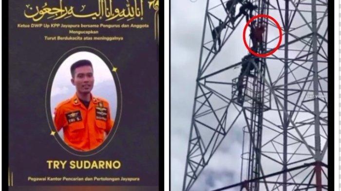ANGGOTA BASARNAS TEWAS - Momen anggota Basarnas tewas terjatuh saat hendak menyelamatkan seorang warga yang ingin akhiri hidup.