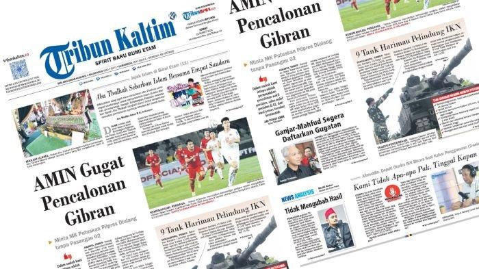 Tribun Kaltim Hari Ini edisi Jumat 22 Maret 2024. Membahas soal Timnas AMIN menggugat Pilpres 2024 ke MK, minta pemilihan ulang tanpa melibatkan Gibran Rakabuming Raka sebagai peserta.