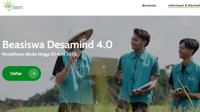 Laman pendaftaran Beasiswa Desamind 4.0 yang terbuka untuk mahasiswa D3-S1, berikut benefit dan syarat lengkapnya.