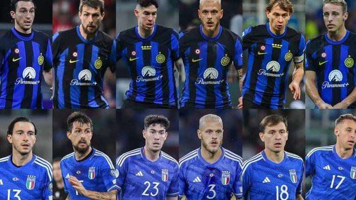 Geng scudetto Inter Milan bisa mengirim enam pemain ke skuad utama timnas Italia di Euro 2024. Kiri ke kanan: Matteo Darmian, Francesco Acerbi, Alessandro Bastoni, Federico Dimarco, Nicolo Barella, Davide Frattesi.