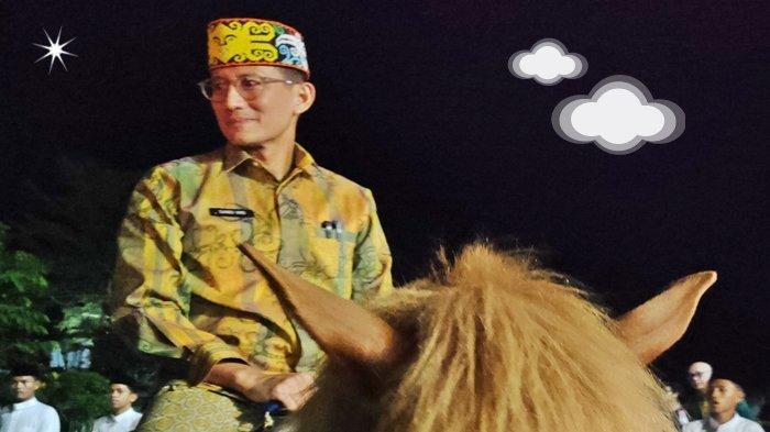 KUNJUNGAN SANDIAGA UNO - Menparekraf Sandiaga Uno naik kuda saat mengunjungi Pondok Pesantren Hidayatullah Balikpapan, Provinsi Kalimantan Timur pada Selasa (30/4/2024) malam.