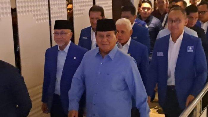 PRABOWO HADIRI RAKORNAS PAN - Presiden terpilih 2024-2029 Prabowo Subianto hadir di acara bimtek dan rakornas pilkada PAN di Hotel JS Luwansa, Jakarta Selatan, Kamis (9/5/2024).