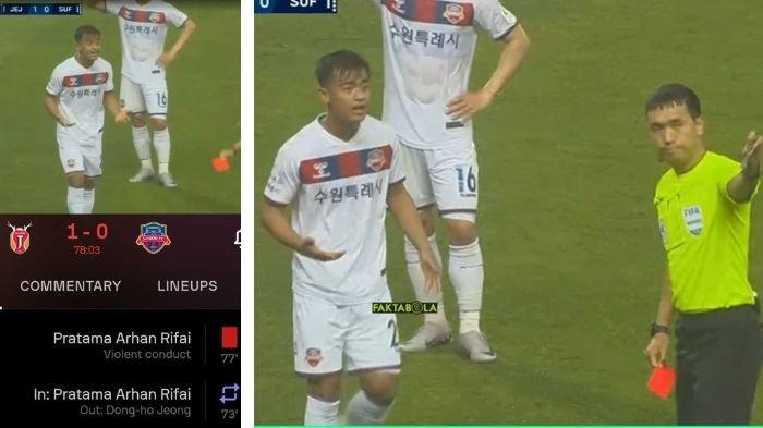 Pratam Arhan dapat kartu merah saat baru debut 4 menit bermain di K League 1 viral.
