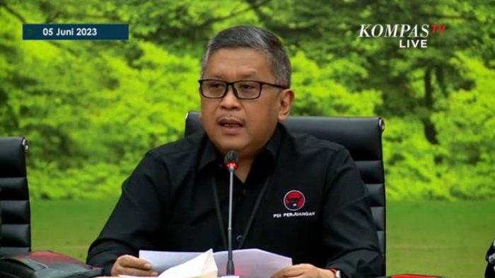 Sekjen PDI-P Hasto Kristiyanto di Jakarta, Senin (5/6/2023).