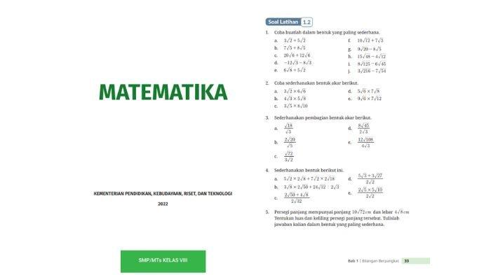 Soal Matematika kelas 8 SMP Kurikulum Merdeka halaman 33, cek referensi kunci jawabannya.