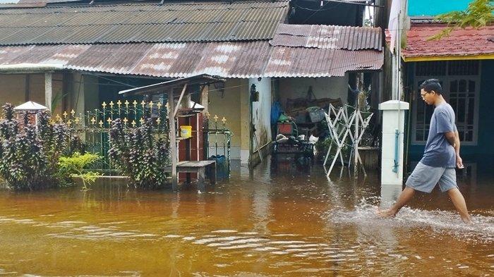 BANJIR DI PPU - Kondisi perumahan warga di Kelurahan Penajam, Penajam Paser Utara, Provinsi Kalimantan Timur, Jumat (9/8/2024). Banjir ini merendam hunian warga, di halaman rumah hingga ada yang sampai masuk ke dalam rumah.