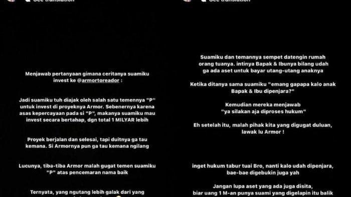 Unggahan Wandha yang menngungkap utang Armor.