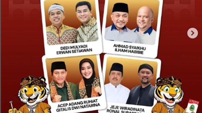 PILKADA JABAR 2024 - Empat bakal paslon di Pilkada Jabar 2024, Dedi Mulyadi-Erwan Setiawan, Ahmad Syaikhu-Ilham Habibie, Acep Adang Ruhiyat-Gitalis Dwi Natarina dan Jeje Wiradinata-Ronal Surapradja. Terbaru 2 survei Pilkada Jabar 2024. Tanpa Ridwan Kamil atau RK, elektabilitas Dedi Mulyadi naik. Namun demikian swing voters masih cukup tinggi
