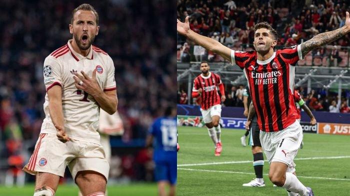 Harry Kane dan Christian Pulisic. Hasil dan klasemen Liga Champions, Bayern Munchen di puncak usai pesta 9 gol, AC Milan takluk dari Liverpool.