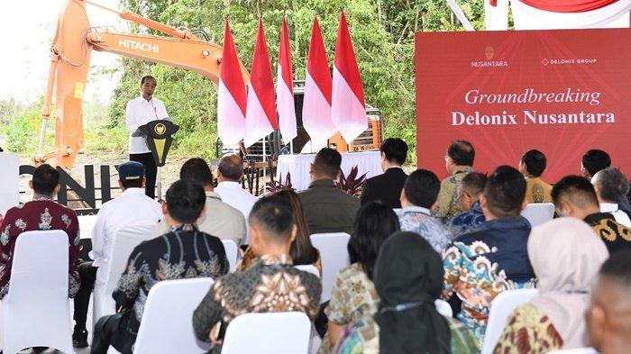 Presiden Joko Widodo saat groundbreaking pembangunan kompleks komersial Delonix Nusantara di IKN, Rabu (25/9/2024). Delonix Nusantara merupakan investasi swasta asing pertama di IKN.