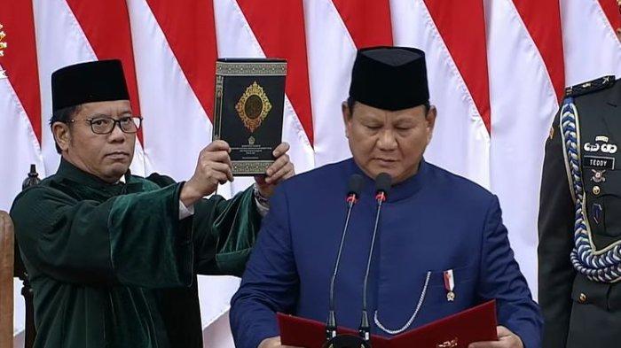 PRABOWO RESMI JADI PRESIDEN RI - Prabowo sUBIANTO mengucap sumpah sebagai presiden di Gedung MPR, Minggu (20/10/2024). Resmi Prabowo-Gibran menjadi Presiden-Wapres RI 2024-2029. Peran Didit Hediprasetyo dalam pelantikan