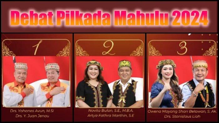 DEBAT PILKADA MAHULU 2024 - Tiga paslon di Pilkada Mahulu 2024, Avun-Juan vs Bulan-Fathra vs Owena-Stanislaus. Ketiga paslon akan melakoni debat Pilkada Mahulu 2024 yang kedua hari ini, Minggu (17/11/2024).