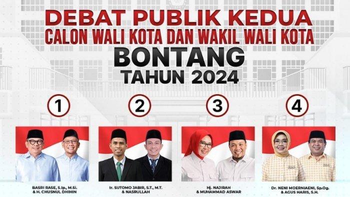 DEBAT PILKADA BONTANG 2024 - Empat paslon di Pilkada Bontang, Basri-Dhihin, Sutomo-Nasrullah, Najirah-Aswar dan Neni-Agus. Keempat paslon akan beradu visi misi, program dan gagasan di debat kedua Pilkada Bontang 2024, Rabu (20/11/2024). Live debat kedua Pilkada Bontang 2024 hari ini, Rabu (20/11/2024). 4 paslon bahas pembangunan kawasan industri ideal untuk mewujudkan Bontang Sentosa 2045.