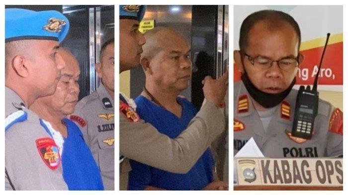 Penampakan AKP Dadang Iskandar, Kabag Ops Polres Solok Selatan yang menembak mati Kasat Reskrim Polres Solok Selatan saat digiring polisi jelang update kasus polisi tembak polisi di Mapolda Sumbar, Sabtu (23/11/2024) siang. Kini pakai baju tahanan.