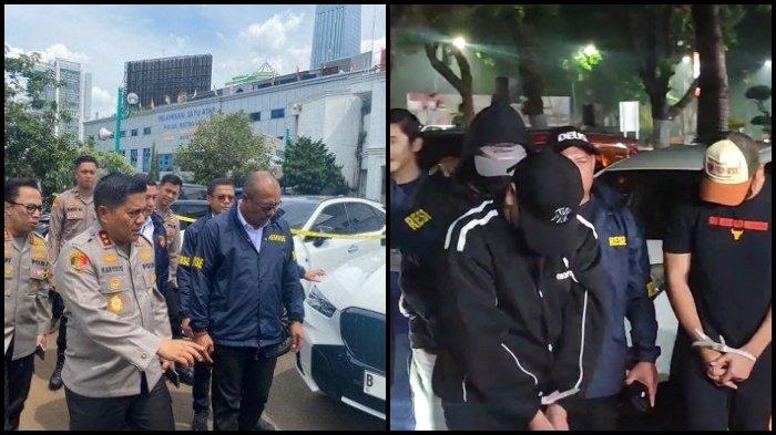 Kapolda Metro Jaya Irjen Pol Karyoto dengan Direktur Reserse Kriminal Umum Kombes Pol Wira Satya Triputra di depan Balai Pertemuan Metro Jaya, Jakarta Selatan, Senin (25/11/2024). Kanan: Tiga tersangka berinisial B, BK, dan HF, saat tiba di Polda Metro Jaya, Sabtu (16/11/2024). Polisi membenarkan satu di antara tersangka kasus judi online dibekingi oknum Komdigi ialah Alwin Jabarti Kiemas.