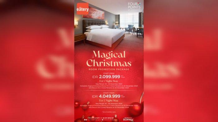 Hanya dengan IDR 2.099.999,- para tamu sudah bisa menginap termasuk dengan fasilitas Magical Christmas Dinner dan Brunch untuk 2 orang.