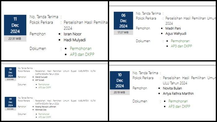 GUGATAN HASIL PILKADA 2024 - Tangkap layar laman Mahkaman Konstitusi. Jadwal sidang Mahkamah Konstitusi sengketa Pilkada 2024. Daftar 5 paslon yang gugat hasil Pilkada 2024 di Kalimantan Timur (Kaltim)