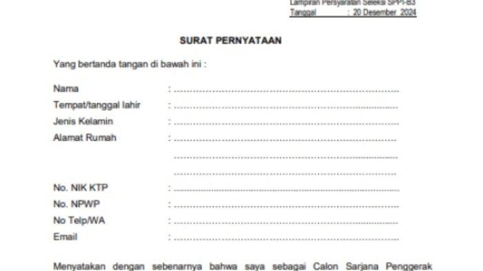 SELEKSI SPPI - Ilustrasi contoh surat pernyataan pendaftaran seleksi SPPI. Kementerian Pertahanan Republik Indonesia membuka pendaftaran online Seleksi Sarjana Penggerak Pembangunan Indonesia (SPPI). Berikut cara daftar seleksi Sarjana Penggerak Pembangunan Indonesia atau SPPI yang dibuka Kemenhan untuk menjadi Kepala SPPG. Cek link dan syaratnya.