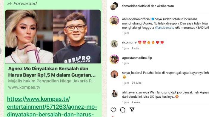 LANGGAR HAK CIPTA - Postingan Ahmad Dhani diunggah di IG @ahmaddhaniofficial hari ini, Senin (3/2/2025), respons Agnez Mo yang bersalah karena langgar hak cipta lagu Bilang Saja. Ahmad Dhani respons Agnez Mo yang langgar hak cipta lagu Bilang Saja, sebut ikut menghubungi selama 1 tahun namun tidak ada respons. (Instagram/ahmaddhaniofficial)