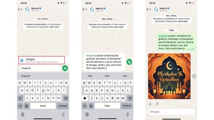 META AI WHATSAPP - Ilustrasi cara membuat poster Ramadhan 2025 dengan Meta AI WhatsApp. Cara Membuat Poster Ramadhan 2025 Keren via Meta AI WhatsApp, Mudah (KOMPAS.Com)