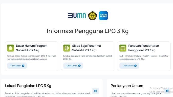 AGEN LPG TERDEKAT - Tampilan laman resmi Petramina untuk pembelian gas LPG 3 KG. Cek agen LPG terdekat! simak cara cek pangkalan gas elpiji 3 Kg terdekat online di HP.(https://subsiditepatlpg.mypertamina.id/infolpg3kg)