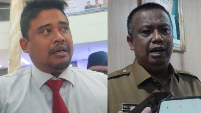KADIS PERINDG SUMUT - Potret Gubernur Sumut Bobby Nasution (kiri) dan Mulyadi Simatupang, Kadis Perindag Sumut yang dinonaktifkan (kanan). Mulyadi Simatupang dinonaktifkan imbas cemarkan nama baik Bobby Nasution (Tribun Medan/Anisa/Rechtin Ritonga)