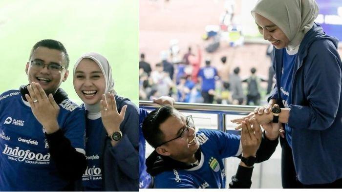 WABUP GARUT DILAMAR - Momen wakil Bupati Garut Putri Karlina dilamar anak KDM yakni Maula Akbar saat nonton pertandingan Persib Bandung melawan Barito Putra, Jumat (9/5/2025) malam.