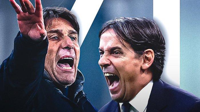 JUARA LIGA ITALIA - Foto kolase pelatih Napoli Antonio Conte dan pelatih Inter Milan Simone Inzaghi. Napoli atau Inter Milan? Nasib juara Liga Italia Serie A 2024/2025 bisa ditentukan lewat babak playoff.