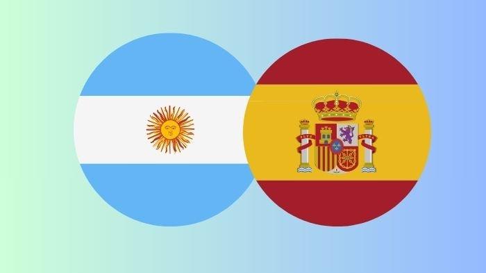 FINALISISMA 2025 - Kolase 2 bendera negara Argentina dan Spanyol yang diolah di Canva, Senin (2/6). Berikut jadwal Finalissima Argentina vs Spanyol, bukan tanding pada Juni 2025 (Grafis TribunKaltim.co via Canva)