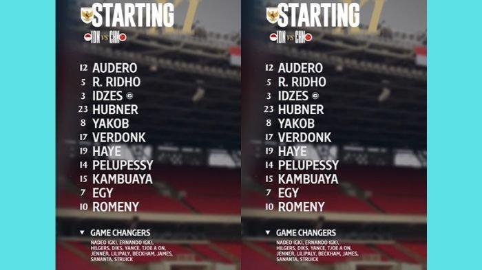 FORMASI TIMNAS INDONESIA - Berikut starting line up Timnas Indonesia melawan China yang diunggah di Instagram @timnasindonesia. Ricky Kambuaya starter. (Instagram/timnasindonesia)