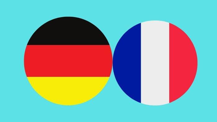 UEFA NATIONS LEAGUE - Kolase 2 bendera negara, Jerman dan Prancis yang diolah di Canva. Akses link live streaming Jerman vs Prancis di perebutan juara ketiga UEFA Nations League (Grafis TribunKaltim.co/Canva)