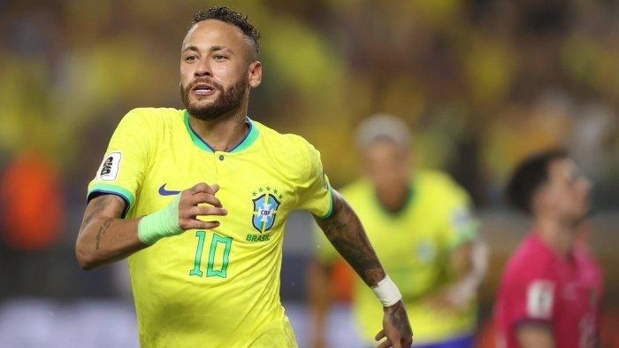 NEYMAR POSITIF COVID-19 - Striker Timnas Brasil Neymar selebrasi usai cetak gol ke gawang Bolivia di Kualifikasi Piala Dunia 2026. Neymar dikabarkan oleh klubnya, Santos, positif Covid-19. (DOK Twitter/CBF_Futbol)