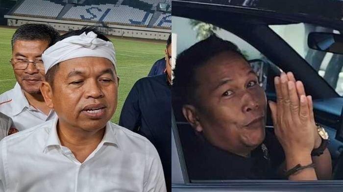 KADES VIRAL DI CIREBON - Kolase foto Gubernur Jawa Barat Dedi Mulyadi (kiri) dan Kepala Desa Karangsari, Cirebon, bernama Casmari (kanan). Foto kiri diambil di Stadion Si Jalak Harupat, Kabupaten Bandung, Rabu (4/6/2025). Sementara, foto kanan diambil di DPMD Cirebon, Kamis (12/6/2025). (Tribunjabar.id/Adi Ramadhan, Kompas.com/Muhamad Syahri Romdhon)