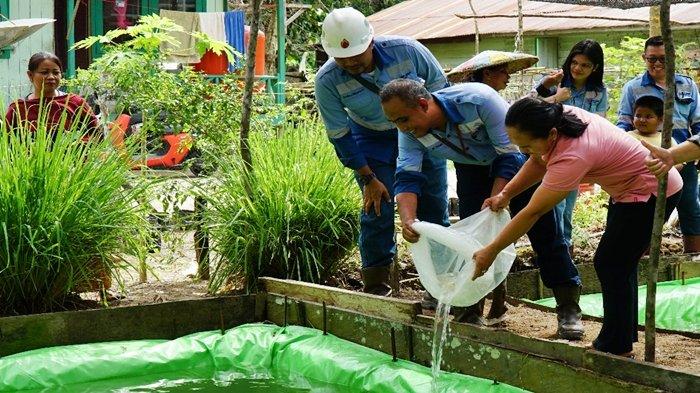 KETAHANAN PANGAN KUKAR - Pelepasan bibit ikan di kebun salah satu kelompok Ketahanan Pangan Bayan Group di Long Lalang, Kukar, Kalimantan Timur. Kegiatan ini bertujuan untuk meningkatkan kesadaran masyarakat tentang pentingnya ketahanan pangan dan pelestarian lingkungan, serta meningkatkan kemampuan masyarakat dalam mengelola sumber daya alam secara berkelanjutan. (HO/Bayan Group)