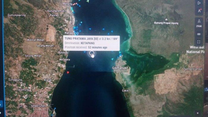 KAPAL TENGGELAM BALI - Titik keberadaan terakhir KMP Tunu yang tenggelam di Selat Bali(KOMPAS.COM/DOKUMENTASI warga)