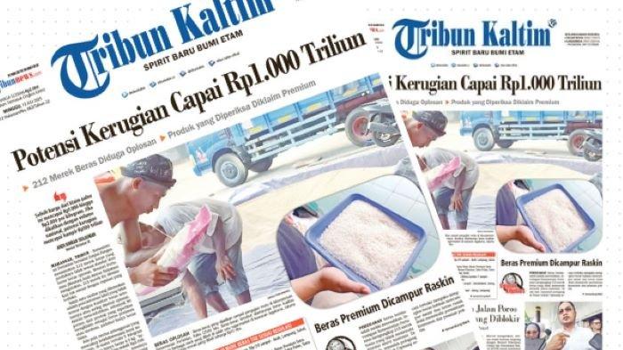 BERAS OPLOSAN - Potensi Kerugian Capai Rp1.000 Triliun, 212 Merek Beras Diduga Oplosan, Beras Biasa Diklaim Premium.(Tribun Kaltim)