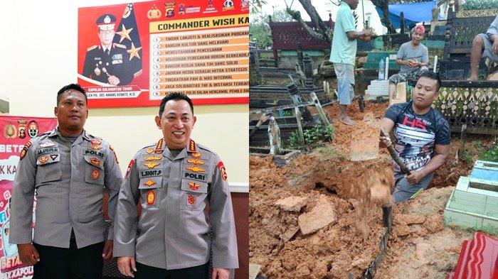 Bripka Joko Hadi Aprianto saat ditemui Kapolri Jenderal Listyo Sigit Purnomo di Polsek Samarinda Ulu, Senin (9/9/2024) lalu. Bripka Joko kerap jadi penggali kubur di sela-sela tugasnya sebagai anggota Polri.