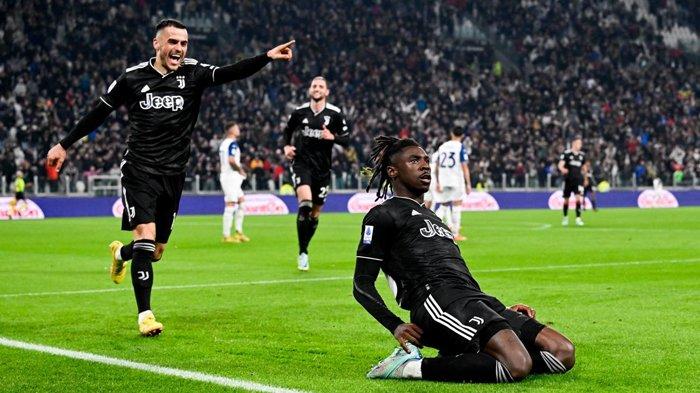 Moise Kean merayakan golnya pada pertandingan Liga Italia Serie A antara Juventus vs Lazio di Turin, Senin (14/11/2022) dini hari WIB.