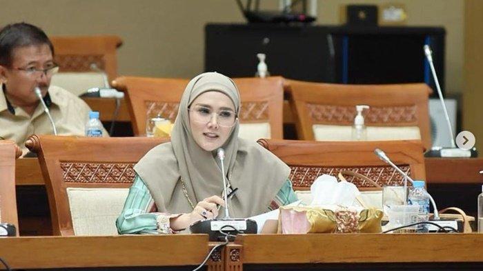Mulan Jameela saat rapat di DPR RI.