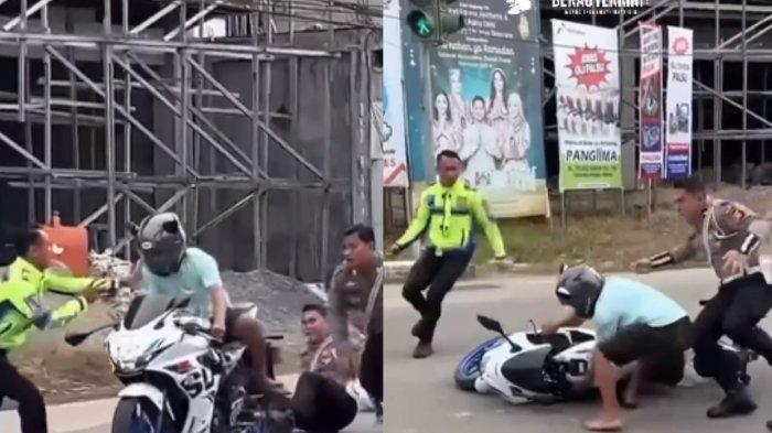Tangkapan layar pengendara motor yang berusaha melarikan diri usai nekat tabrak polisi di Berau, Kaltim, pada Kamis (25/7/2024).