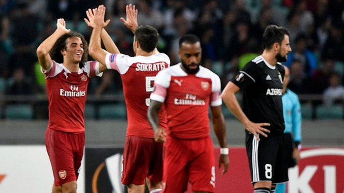 Matteo Guendouzi ketika membela Arsenal merayakan golnya ke gawang Qarabag.
