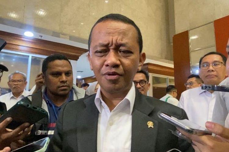 IKN DI KALTIM - Menteri Investasi Bahlil Lahadalia saat ditemui di Gedung DPR, Senayan, Jakarta, Senin (1/4/2024).