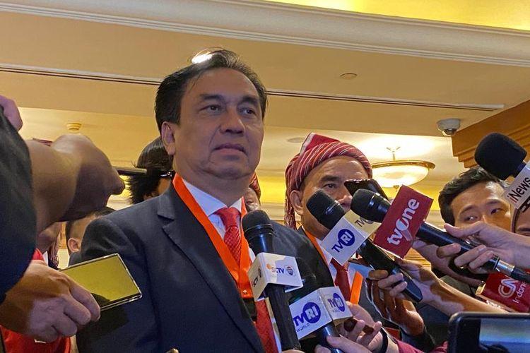 Politisi PDI-P sekaligus Ketua Punguan Simbolon dohot Boruna Indonesia (PSBI) Effendi Simbolon di hotel wilayah Gambir, Jakarta Pusat, Jumat (7/7/2023).