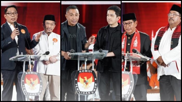 PILKADA JAKARTA 2024 - Tiga paslon di Pilkada Jakarta 2024, Ridwan Kamil-Suswono, Dharma Pongrekun-Kun Wardana Abyoto, Pramono Anung-Rano Karno.