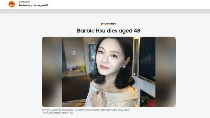 BARBIE HSU MENINGGAL - Tangkapan layar berita kematian Barbie Hsu pada Senin (3/2/2025). Inilah penyebab Barbie Hsu meninggal dunia di usia 48 tahun saat liburan ke Jepang pada awal Februari 2025.