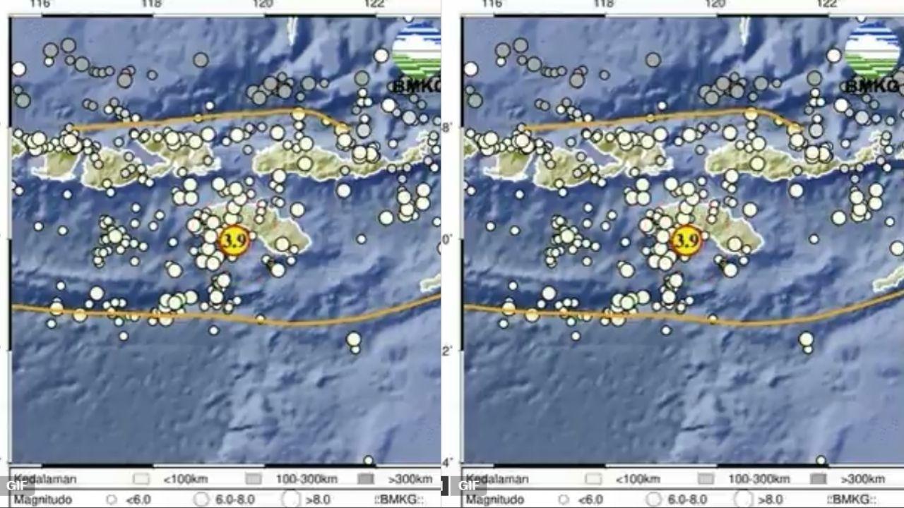 GEMPA HARI INI - Tangkapan layar informasi dari BMKG mengenai gempa di Wanokaka, Sumba Barat yang diunggah oleh akun X @infoBMKG pada Selasa (4/2/2025). Gempa Magnitudo 3.9 mengguncang Wanokaka, Sumba Barat, Nusa Tenggara Timur hari ini Selasa (4/2/2025) (X/@InfoBMKG)