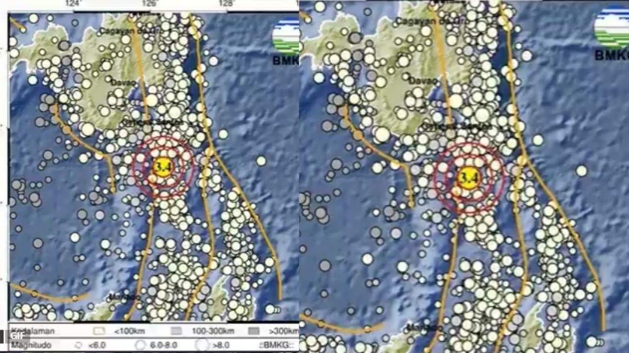 GEMPA MELONGUANE - Tangkapan layar informasi dari BMKG mengenai gempa di Melonguane, Sulawesi Utara yang diunggah oleh akun X @infoBMKG pada Selasa (22/4/2025). Gempa Magnitudo 3.4 mengguncang Melonguane, Sulawesi Utara hari ini Selasa (22/4/2025) (X/@InfoBMKG)