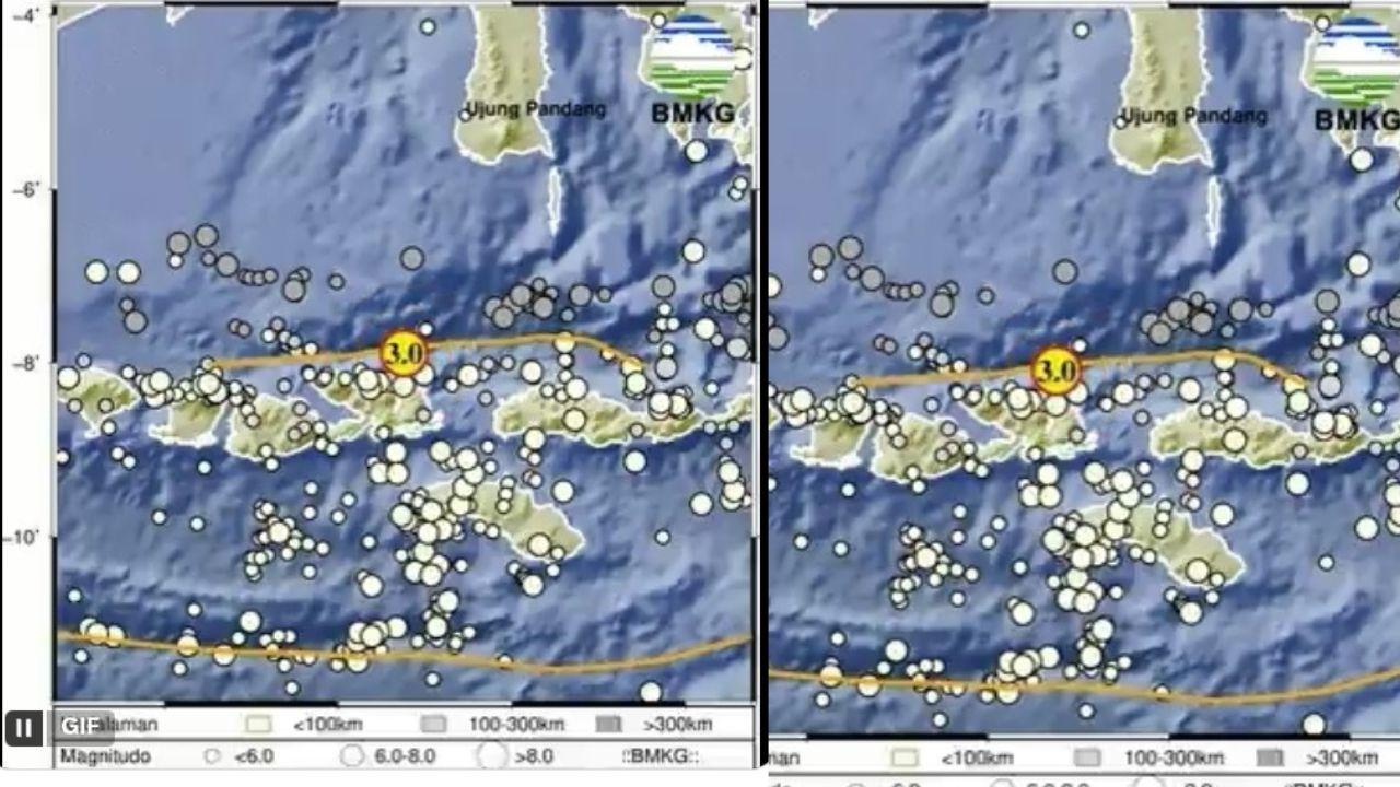 GEMPA NTB - Tangkapan layar informasi dari BMKG mengenai gempa di Bima, Nusa Tenggara Barat, yang diunggah oleh akun X @infoBMKG pada Rabu (7/5/2025). Gempa Magnitudo 3.0 mengguncang Bima, Nusa Tenggara Barat, hari ini Rabu (7/5/2025). (X/@InfoBMKG)